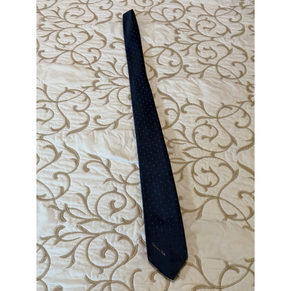 Oscar de la Renta Blue Geometric Necktie Mens Tie Made USA Vintage